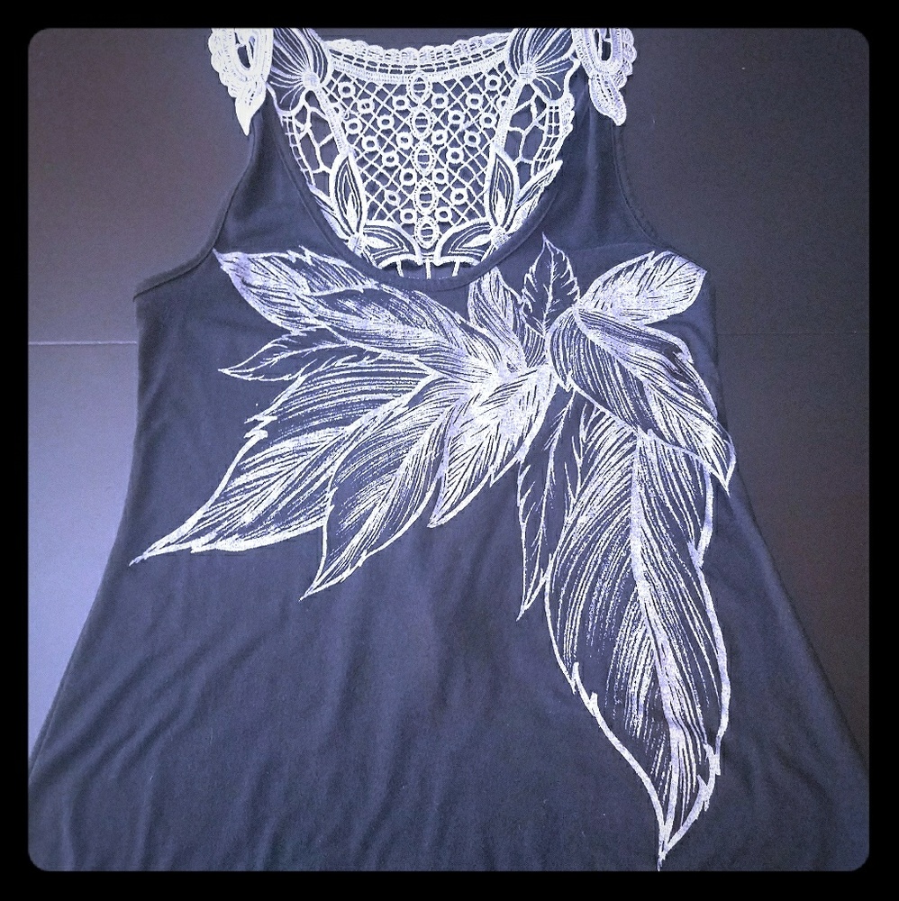 Crocheted detail Black tank